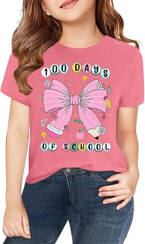 100 Days of School Shirt for Girls Summer Short Sleeve Shirts Kids Preppy Crew Neck T-Shirt Toddler Spring Trendy Tees in Saudi Arabia