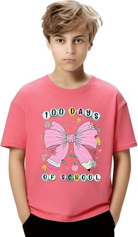 100 Days of School Shirt for Girls Summer Short Sleeve Shirts Kids Preppy Crew Neck T-Shirt Toddler Spring Trendy Tees in Saudi Arabia
