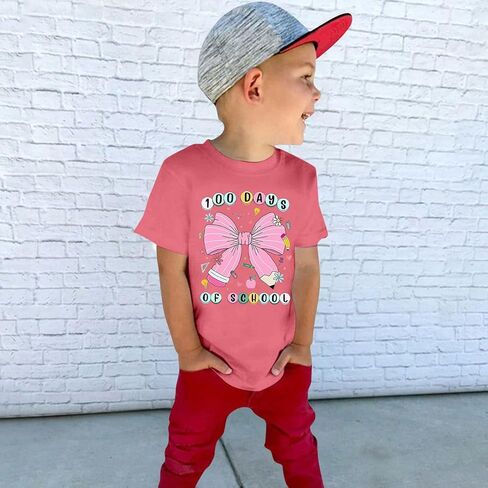 100 Days of School Shirt for Girls Summer Short Sleeve Shirts Kids Preppy Crew Neck T-Shirt Toddler Spring Trendy Tees in Saudi Arabia