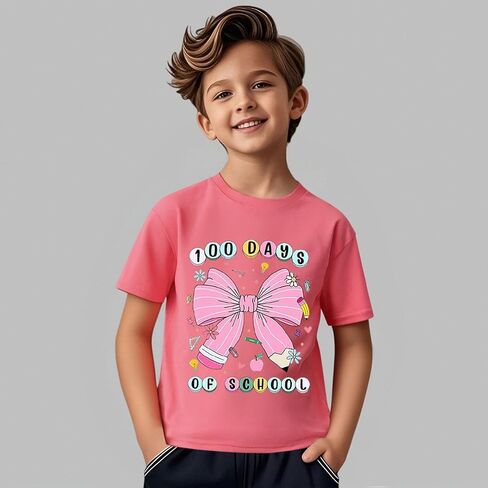 100 Days of School Shirt for Girls Summer Short Sleeve Shirts Kids Preppy Crew Neck T-Shirt Toddler Spring Trendy Tees in Saudi Arabia