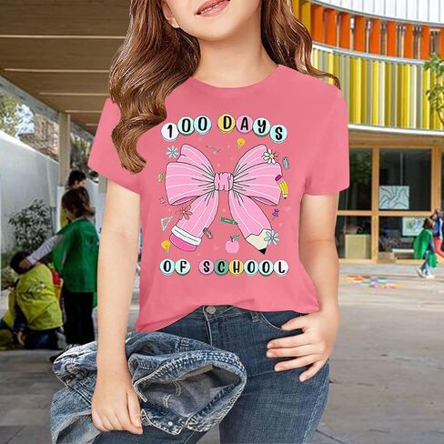 100 Days of School Shirt for Girls Summer Short Sleeve Shirts Kids Preppy Crew Neck T-Shirt Toddler Spring Trendy Tees in Saudi Arabia