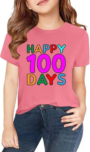100 Days of School Shirt for Girls Summer Short Sleeve Shirts Kids Preppy Crew Neck T-Shirt Toddler Spring Trendy Tees in Saudi Arabia