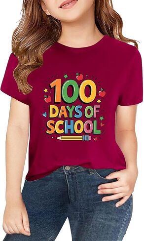 100 Days of School Shirt for Girls Summer Short Sleeve Shirts Kids Preppy Crew Neck T-Shirt Toddler Spring Trendy Tees in Saudi Arabia
