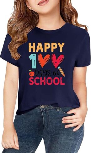100 Days of School Shirt for Girls Summer Short Sleeve Shirts Kids Preppy Crew Neck T-Shirt Toddler Spring Trendy Tees in Saudi Arabia