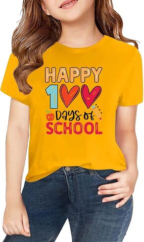 100 Days of School Shirt for Girls Summer Short Sleeve Shirts Kids Preppy Crew Neck T-Shirt Toddler Spring Trendy Tees in Saudi Arabia