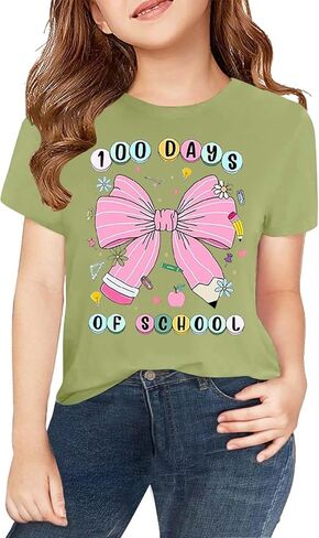 100 Days of School Shirt for Girls Summer Short Sleeve Shirts Kids Preppy Crew Neck T-Shirt Toddler Spring Trendy Tees in Saudi Arabia
