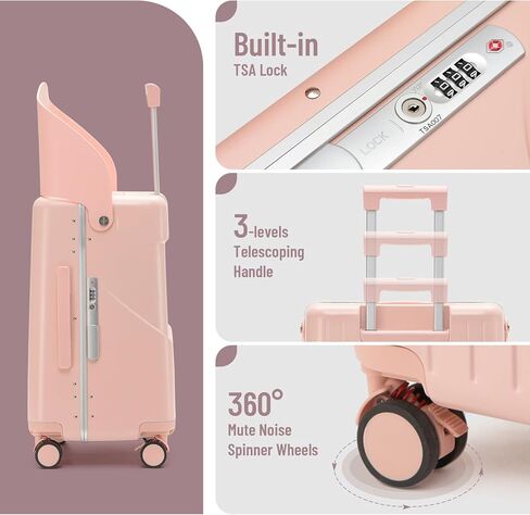 22 Inch Hardside Checked Luggage with Child Seat - 40L Spinner Suitcase W/TSA Lock, Aircraft-Grade ABS+PC Shell & Commercial Wheels for Family Travel (Pink) in Kuwait