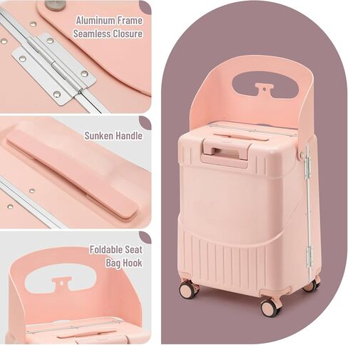 22 Inch Hardside Checked Luggage with Child Seat - 40L Spinner Suitcase W/TSA Lock, Aircraft-Grade ABS+PC Shell & Commercial Wheels for Family Travel (Pink) in Kuwait