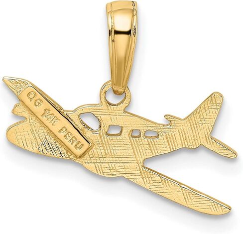 14k Yellow Gold Airplane Pendant Charm for Men or Unisex with Detailed Aircraft Design, Aviation Jewelry Symbolizing Travel Freedom, Ideal for Pilots, Frequent Flyers, or Aviation Enthusiasts in Saudi Arabia