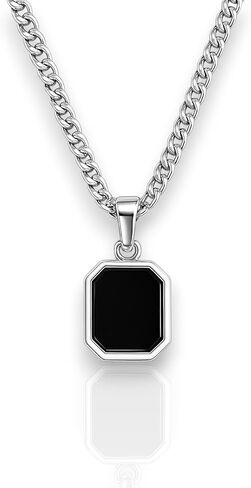 Men’s Black Onyx Pendant Necklace in 925 Sterling Silver – Octagon Gemstone Jewelry, Handmade Healing Stone Necklace, Minimalist Silver Pendant Gift for Him (Without Chain) in Saudi Arabia