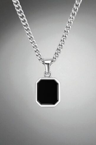 Men’s Black Onyx Pendant Necklace in 925 Sterling Silver – Octagon Gemstone Jewelry, Handmade Healing Stone Necklace, Minimalist Silver Pendant Gift for Him (Without Chain) in Saudi Arabia
