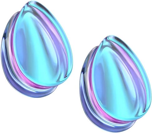 Pierced Owl Purple Iridescent Glass Tear Drop Shaped Double Flared Plug Gauges, Sold as a Pair (14mm (9/16")) in Saudi Arabia