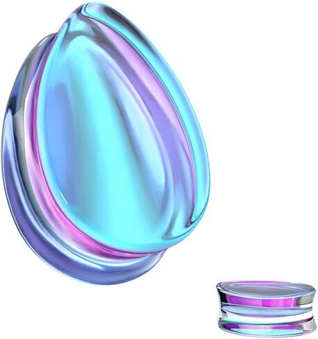 Pierced Owl Purple Iridescent Glass Tear Drop Shaped Double Flared Plug Gauges, Sold as a Pair (14mm (9/16")) in Saudi Arabia