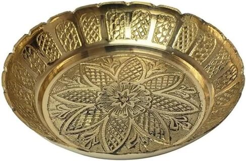 Set of 3 Nakshi Plate, Decorative Brass Prasad Plate Katori for Indian Traditional Festival New year Decorations Pooja Utensils Items Articles Housewarming (Size:-4" Diameter) Patra(Katori)(Golden) in Saudi Arabia