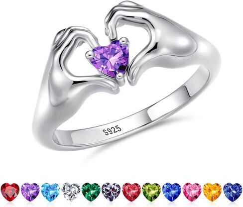 Iefil Adjustable Rings for Women - 925 Sterling Silver Birthstone Rings, Heart Gesture Ring, Anniversary Birthday Gifts for Wife Mom in Saudi Arabia