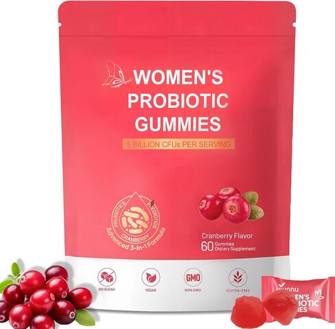 بروبيوتيك نسائي مهبلي، علكة توازن درجة الحموضة الأنثوية لرائحة صحية، وتوازن الخميرة والنباتات + فيتامين C لدعم المناعة - بروبيوتيك التوت البري in Kuwait