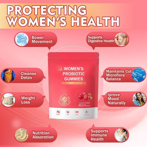 بروبيوتيك نسائي مهبلي، علكة توازن درجة الحموضة الأنثوية لرائحة صحية، وتوازن الخميرة والنباتات + فيتامين C لدعم المناعة - بروبيوتيك التوت البري in Kuwait