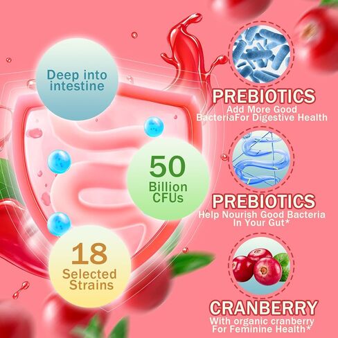 بروبيوتيك نسائي مهبلي، علكة توازن درجة الحموضة الأنثوية لرائحة صحية، وتوازن الخميرة والنباتات + فيتامين C لدعم المناعة - بروبيوتيك التوت البري in Kuwait