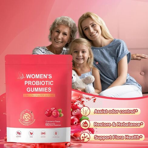 بروبيوتيك نسائي مهبلي، علكة توازن درجة الحموضة الأنثوية لرائحة صحية، وتوازن الخميرة والنباتات + فيتامين C لدعم المناعة - بروبيوتيك التوت البري in Kuwait