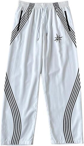 GORGLITTER Men's Y2K Baggy Wide Leg Sweatpants Striped Side High Waisted Barrel Track Pants Bottoms Trousers with Pockets in Saudi Arabia
