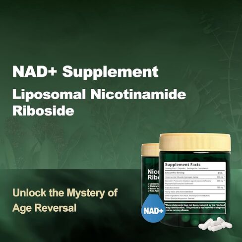 مكمل Liposomal NAD+، نيكوتيناميد ريبوسيد مع ريسفيراترول 900 مجم للنساء والرجال، مكمل معزز NAD عالي النقاء للطاقة والشيخوخة الصحية - 90 كبسولة in Kuwait