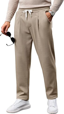 Men Fleece-Lined Dress Sweatpants Casual Thermal Textured Winter Pants(S-2XL) in Saudi Arabia