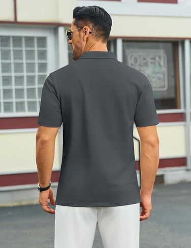 Cotrasen Mens Polo Shirts Short Sleeve Cotton Pique Golf Shirt Button Classic Fit Stretch Performance Casual T-Shirts in Saudi Arabia