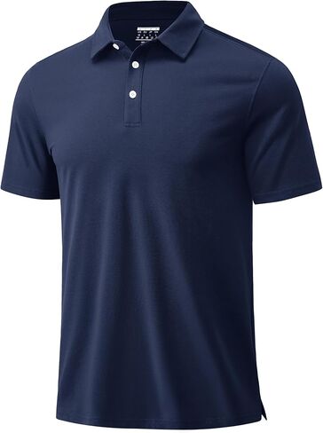 Cotrasen Mens Polo Shirts Short Sleeve Cotton Pique Golf Shirt Button Classic Fit Stretch Performance Casual T-Shirts in Saudi Arabia