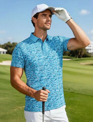 MAGCOMSEN Mens Golf Shirt Short Sleeve Dry Fit Moisture Wicking Golf Polos Casual Performance Print Collared Shirt Men in Saudi Arabia