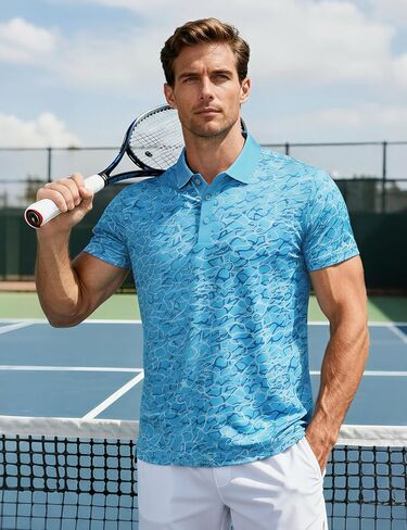 MAGCOMSEN Mens Golf Shirt Short Sleeve Dry Fit Moisture Wicking Golf Polos Casual Performance Print Collared Shirt Men in Saudi Arabia