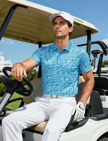MAGCOMSEN Mens Golf Shirt Short Sleeve Dry Fit Moisture Wicking Golf Polos Casual Performance Print Collared Shirt Men in Saudi Arabia