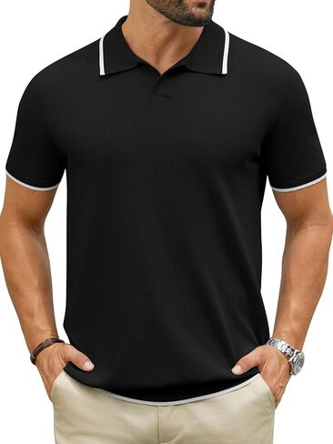 Hardaddy Men's Short Sleeve Knit Polo Shirts V Neck Color Block Lightweight Casual Collared Golf Shirt in Saudi Arabia