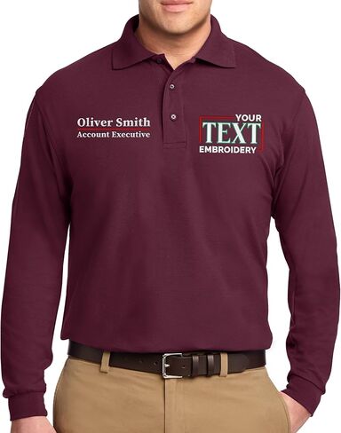Custom Embroidered Long Sleeve Polo Shirts for Men Personalized Embroidery Add Your Name Text in Saudi Arabia