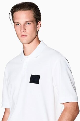 Armani Exchange Mens Mercerized Piquet Tonal Box Graphic Polo in Saudi Arabia