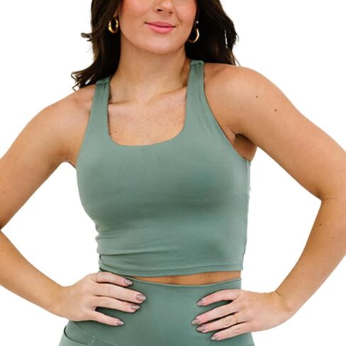 Coral Reef Swim Long Line Tank - Women’s Tops with Built-in Shelf Bra for Workouts or Everyday Wear -Willow Green (XXS - 3XL) in Saudi Arabia