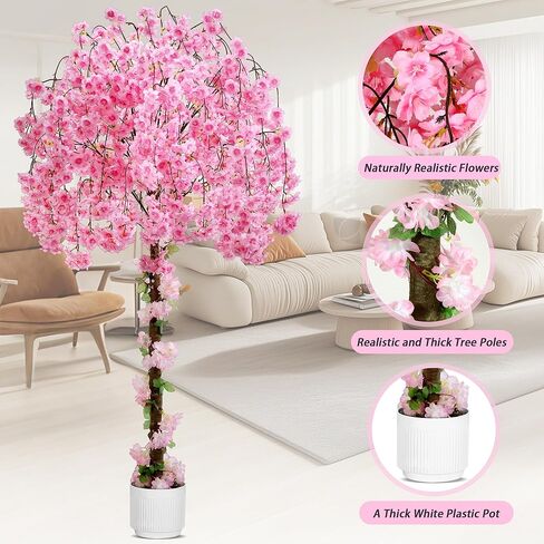 Artificial Cherry Blossom Tree, 6FT Height with 100 LED Lights, Faux Silk Plant in Pot for Home, Office, Wedding, Garden, Party, and Hotel Decorations (Pink, 6FT) in Saudi Arabia