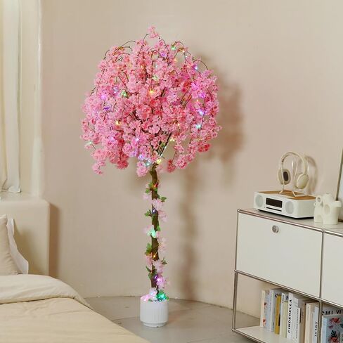 Artificial Cherry Blossom Tree, 6FT Height with 100 LED Lights, Faux Silk Plant in Pot for Home, Office, Wedding, Garden, Party, and Hotel Decorations (Pink, 6FT) in Saudi Arabia