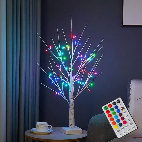 شجرة بتولا مضاءة بطول 2 قدم مع 144 مصباح LED أبيض دافئ - شجرة عيد الميلاد بيضاء صغيرة مع قطعة مركزية للأضواء لسطح الطاولة وديكور العطلات، شجرة داخلية جاهزة للهدايا مع مؤقت، تعمل بـ USB/البطارية in Kuwait