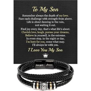 سوار To My Son هدية من الأم والأب، سوار جلدي مضفر أسود للرجال، هدايا للابن، التخرج، عيد الميلاد وعيد الفصح in Kuwait
