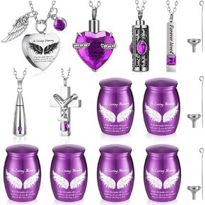 12 Set Small Urn Cremation Jewelry Necklaces for Ashes Stainless Steel Keepsake Urns Memorial Locket Mini Ash Holders Waterproof for Human Adult Female Male Family Loved One (Purple) in Saudi Arabia