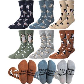Cuffbow 6 Pairs German Australian Shepherd Socks for Men Funny Cotton Dog Crew Socks Shepherd Dog Lovers Gifts for Valentine in Saudi Arabia