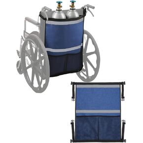 Oxygen Tank Holder for Wheelchairs, Walkers & Scooters - Reflective Straps, Quick-Release, Quick-Dry Easy-Clean - Fits D/E Small Cylinders（2, Blue) in Kuwait