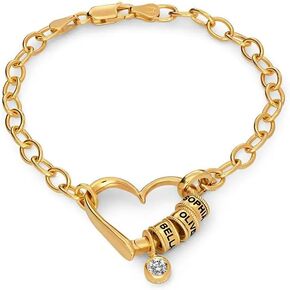 Theo Grace - Delina Engraved Bead Heart Bracelet – Personalized 1–4 Beads, in 925 Sterling Silver or Gold Vermeil with Diamond Options, Meaningful Gift for Women, Anniversary, Birthday in Saudi Arabia