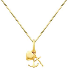 The World Jewelry Center 14k Yellow Gold Faith, Hope, and Charity Pendant with 0.65mm Box Link Chain Necklace in Saudi Arabia