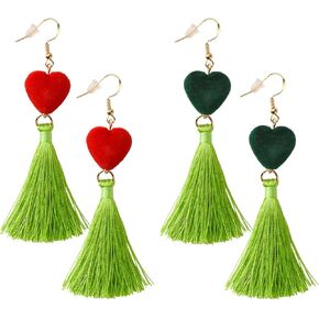 2 Pairs Christmas Dangle Earrings Green Tassel Earrings Accessories for Costume Gifts in Kuwait