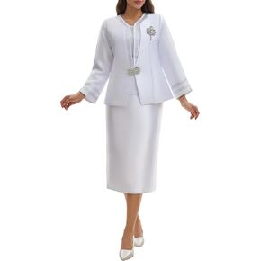 طقم بدلة الكنيسة الرسمية للسيدات مكون من 3 قطع مع ياقة مزخرفة بأحجار الراين طقم فستان أنيق لضيف حفل زفاف أم العروس in Kuwait