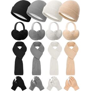 Shihanee 16 Pcs 4 Sets Winter Hat Scarf Gloves Earmuffs Set for Women Gifts Winter for Family Friends Charity in Kuwait