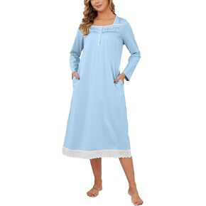 Nightgowns for Women Soft 100% Cotton House Dress Embroidery Long Sleeve Night Gowns Comfy Long Sleepwear in Saudi Arabia