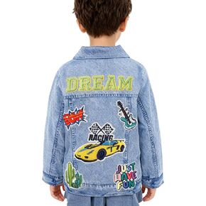 سترة أطفال مبطنة بالصوف من قماش الدنيم، معطف شتوي بأكمام طويلة مطرز صناعي مطبوع للأطفال الصغار من عمر 3 إلى 8 سنوات in Kuwait