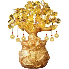 Green Aventurine Money Tree – Feng Shui Wealth Prosperity Golden Bag Bonsai Lucky Gemstone Home Office Decor (14cm Height) in Kuwait